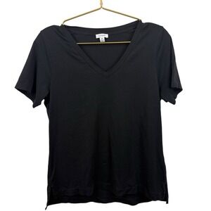Cuyana Black V Neck T-Shirt Size M 100% Organic Pima Cotton Basic Everyday
